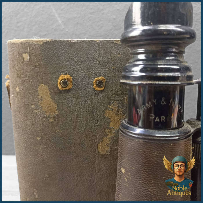 WWI Era Paris France Army & Navy Day Night Binoculars - Brown Leather