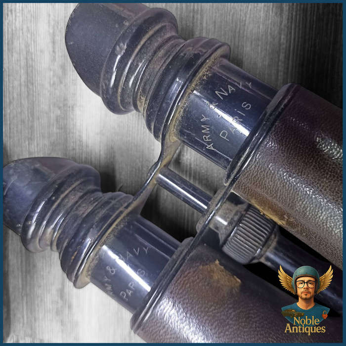 WWI Era Paris France Army & Navy Day Night Binoculars - Brown Leather