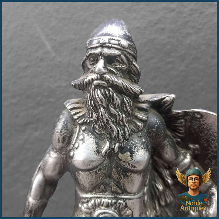 Vintage Cast Metal Sculpture of Viking Warrior Figure
