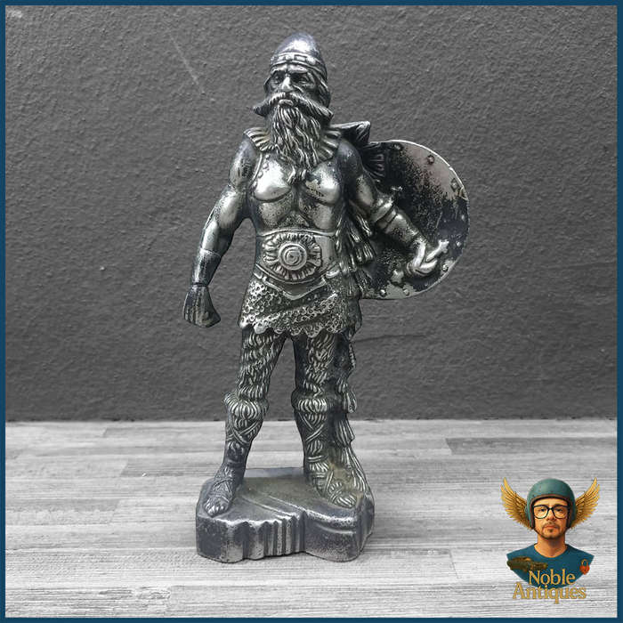 Vintage Cast Metal Sculpture of Viking Warrior Figure