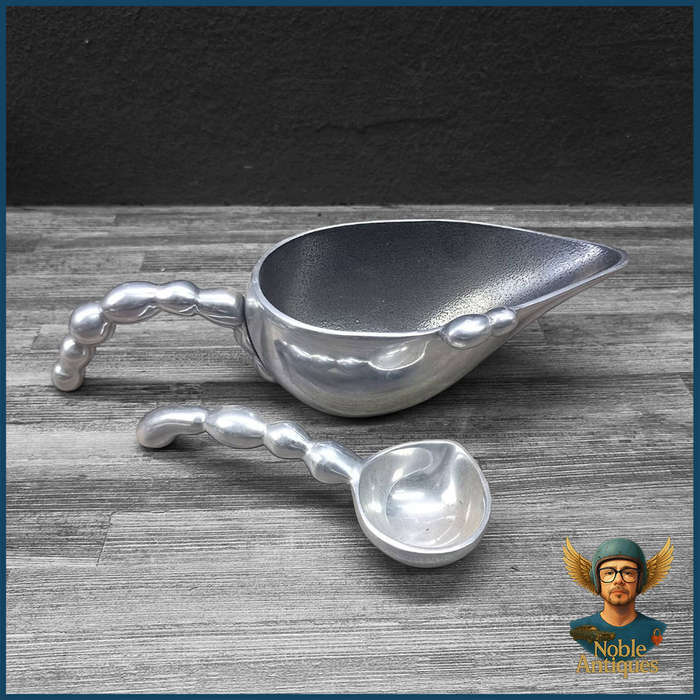 Cast Metal Gravy Boat and Spoon
