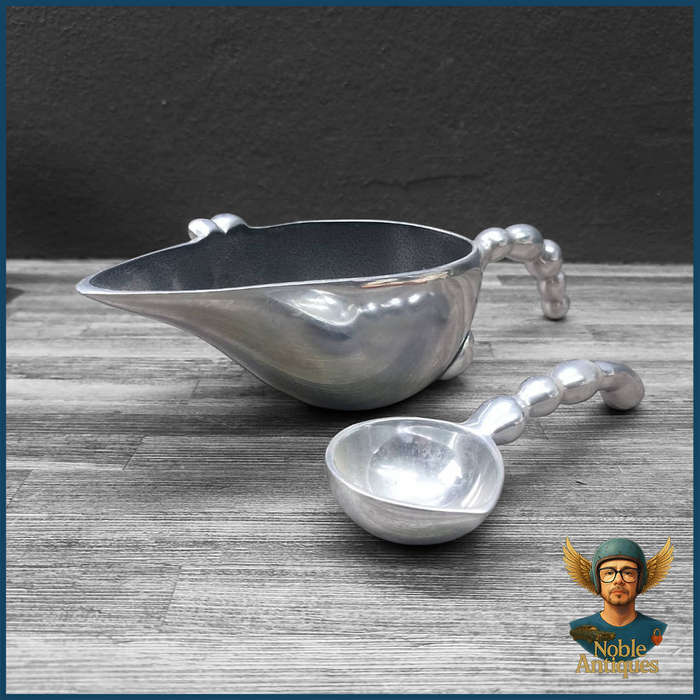 Cast Metal Gravy Boat and Spoon