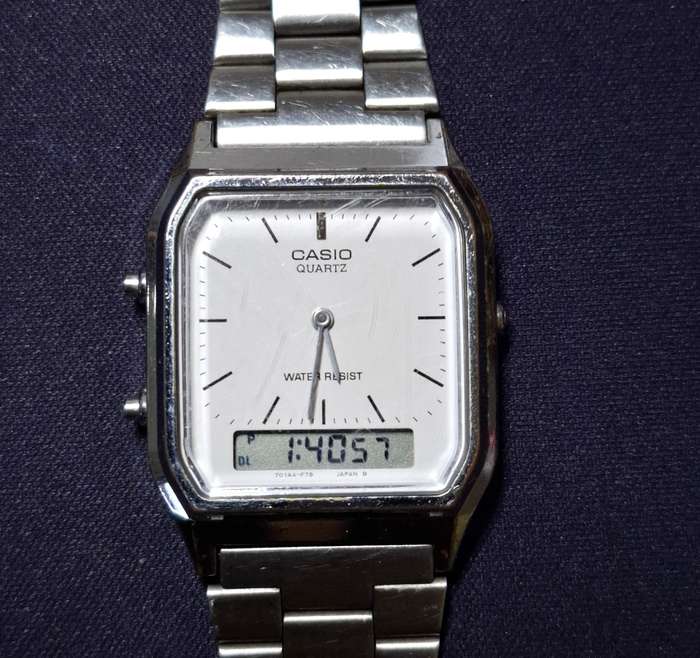 Casio Mens Vintage Retro Dual Display Silver Bracelet Watch