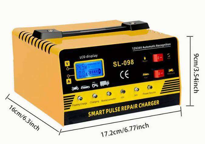 24V/12V Smart Pulse Repair Charger for Cars, Trucks, SUVs, Boats & Motorcycles - 110V/220V