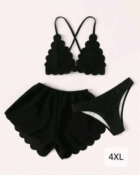 Swim Vcay Summer Beach 3pc Scalloped Trim Plus Size Bikini Set