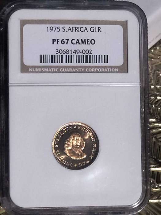 SOUTH AFRICA  1975  24K  GOLD  1 RAND  PF67 CAMEO