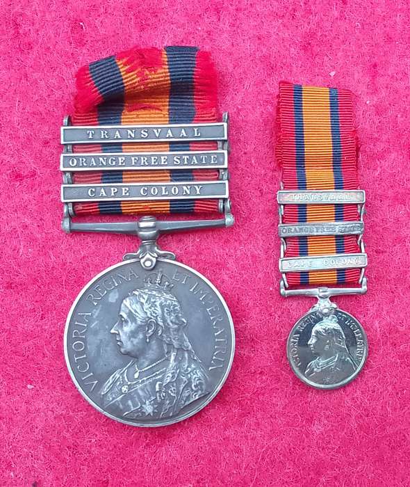 Full Size Queen South Africa Medal (QSA) To: Q.M Serjt A Burrows C.M.S.C and miniature medal