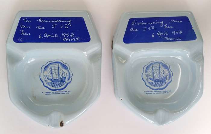 Pair of Jan Van Riebeek Fees Enameled Ashtrays