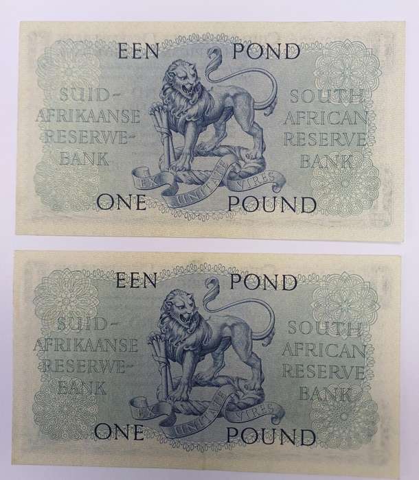 Rare B28 Pound 1949, Printed on Thicker Paper, Consecutive Number Pair, EF to AUNC