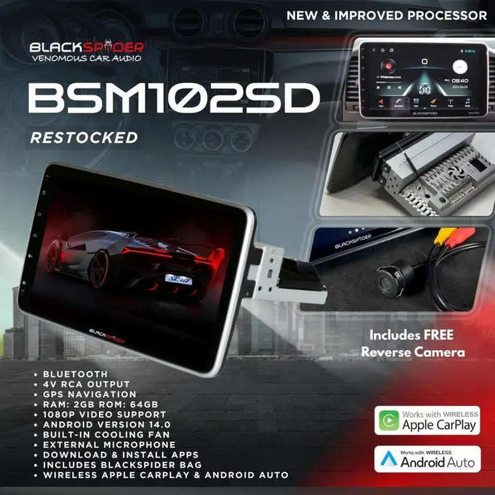 Blackspider BSM102SD 10.1 Wireless Apple CarPlay and Android Auto 1Din Rotate Radio