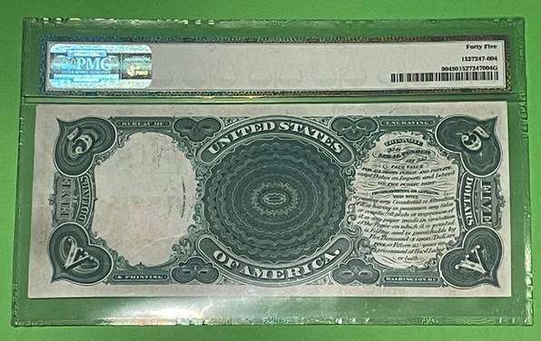 USA 1907 US LEGAL TENDER $5 WOODCHOPPER FR90 ELLIOTT / WHITE PMG 45 CHOICE EX FINE