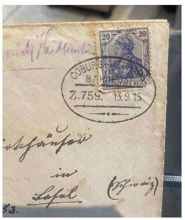 GERMANY COBURG TO NEUHAUS BAHNPOST ZUG 759 - DATED 13.09.1915.