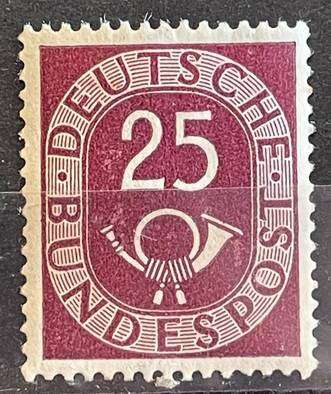 GERMANY 1952 POSTHORN 25 PF DARK BROWN CARMINE Mi. 131 UMM**- CV 100 EURO+ / R2,050
