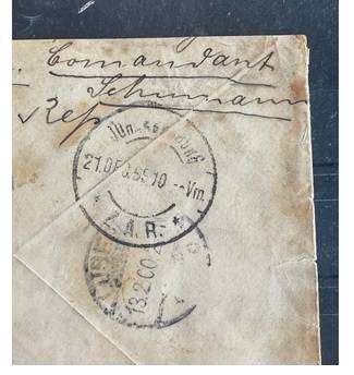 ZAR 1899 SIEGE OF LADYSMITH IN DIENST VELDPOS COVER HOOFDLAGER LADYSMITH TO GERMANY COM. SCHUMANN