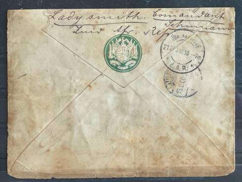 ZAR 1899 SIEGE OF LADYSMITH IN DIENST VELDPOS COVER HOOFDLAGER LADYSMITH TO GERMANY COM. SCHUMANN