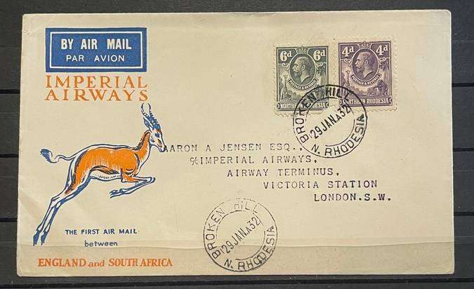 SOUTH AFRICA 1935 FIRST AIR MAIL BETWEEN  ENGLAND AND SOUTH AFRICA - BROKEN HILL N. RHODESIA