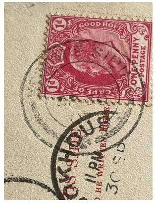 1907 PC - KROOMIE SIDING CGH TO LONDON UK, VIA COOKHOUSE