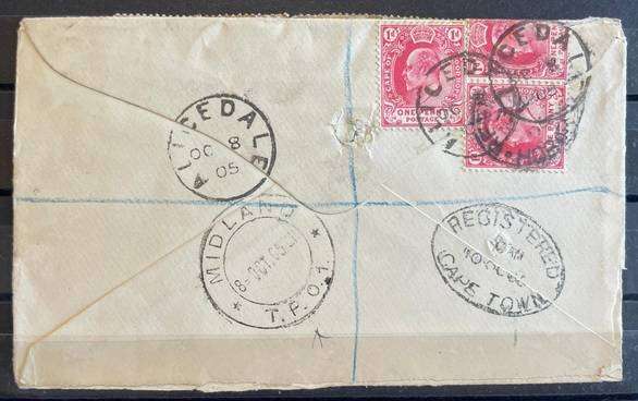 1905 - MIDLAND T.P.O. REGISTERED COVER - ALICEDALE CGH TO HOBART TASMANIA