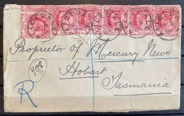 1905 - MIDLAND T.P.O. REGISTERED COVER - ALICEDALE CGH TO HOBART TASMANIA