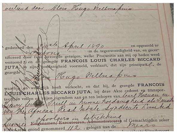ALOIS HUGO NELLMAPIUS SIGNED REGISTRATION DOCUMENT 24 APRIL 1890 ZAR ACTE VAN TRANSPORT