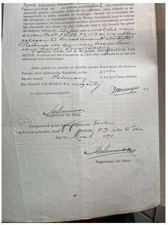 ALOIS HUGO NELLMAPIUS SIGNED REGISTRATION DOCUMENT 15 MARCH 1890 ZAR ACTE VAN TRANSPORT [2]