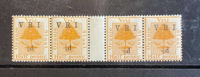 OFS - 1900 - V.R.I. 2nd PRINTING - MNH ½d GUTTER STRIP OF 4