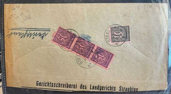 GERMANY 1923 DIENSMARK OFFICIAL COVER FROM STRAUBING GERMANY