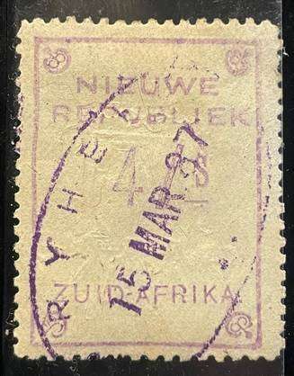 NEW REPUBLIC 4 SHILLINGS USED - VRYHEID 15 MARCH 1887