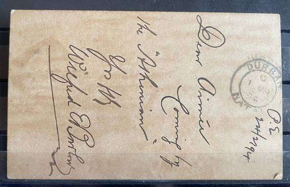 1894 CGH PC - PE TO DURBAN - QV 1d POSTAL STATIONERY CARD