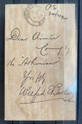 1894 CGH PC - PE TO DURBAN - QV 1d POSTAL STATIONERY CARD