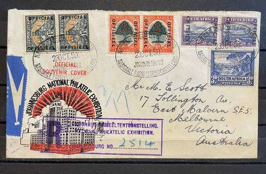SOUTH AFRICA 1950 SPECIAL COVER ** NATIONAL PHILATELIC EXHIBITION 23 OCTOBER 1950 **
