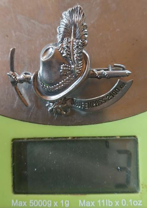 Switzerland Antique Pin Brooch Hat with a pickaxe,peacock feather,silver tone metal Brooch