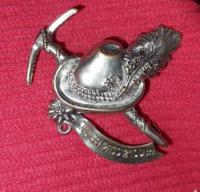 Switzerland Antique Pin Brooch Hat with a pickaxe,peacock feather,silver tone metal Brooch