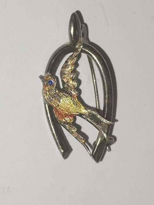 Sterling Silver Antique  Swallow Bird Wishbone Brooch Hallmark 1924