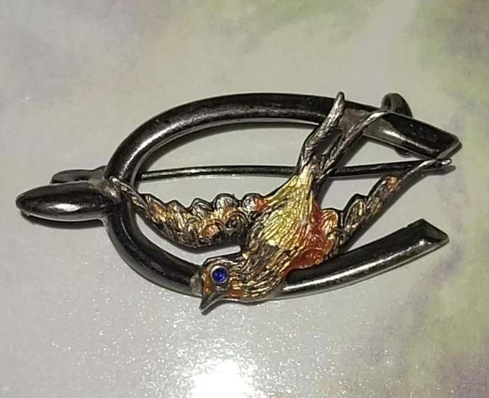 Sterling Silver Antique  Swallow Bird Wishbone Brooch Hallmark 1924