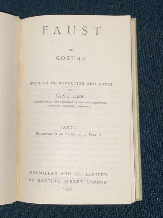MACMILLAN'S GOETHE FAUST PART 1 BY JANE LEE