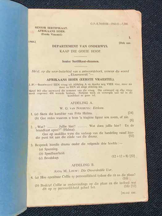 DEPARTMENT OF EDUCATION CAPE OF GOOD HOPE SENIOR CERTIFICATE EXAMINATION PAPER 1960
