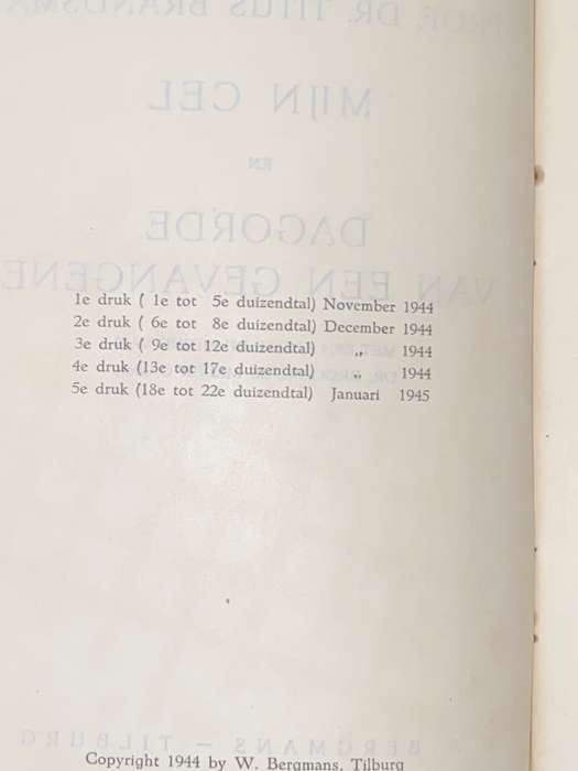 MIJN CEL DAGORDE VAN EEN GEVANGENE DOOR PROF DR TITUS BRANDSMA 1945 DUTCH