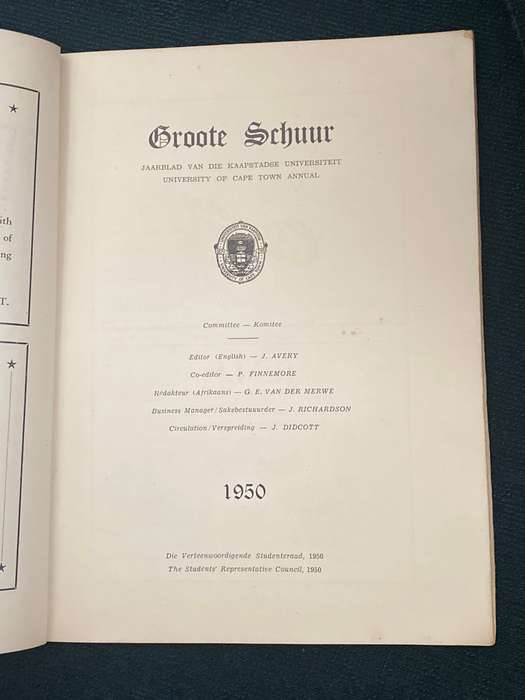 GROOTE SCHUUR 1950 UNIVERSITY OF CAPE TOWN ANNUAL