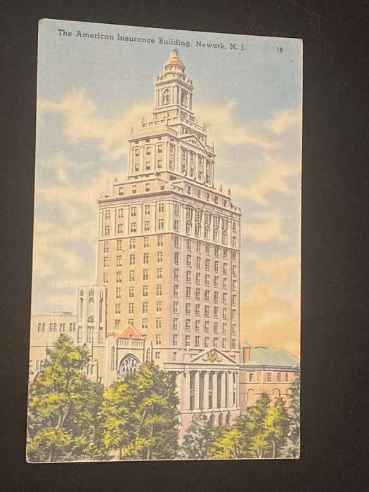 1954 THE AMERICAN INSURANCE BUILDING NEWARK NEW JERSEY USA POSTCARD TO SEA POINT SOUTH AFRICA