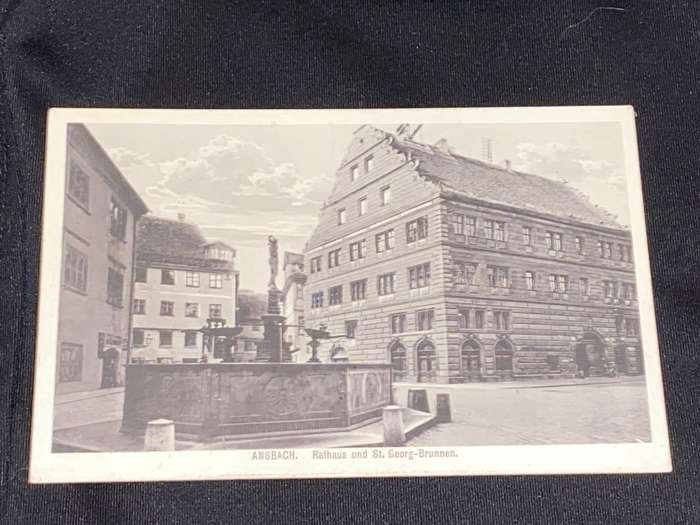 ANTIQUE 1915 ANSBACH RATHAUS UND ST. GEORG-BRUNNEN PHOTO POST CARD