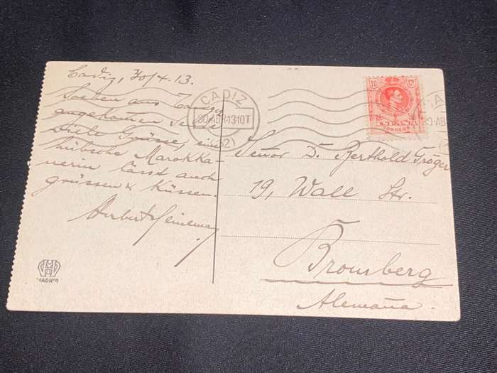 ANTIQUE 1913 PHOTO POST CARD OF CADIZ SPAIN PLAZA DE ISABEL II