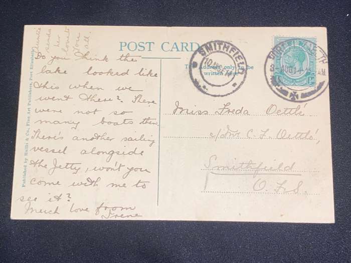ANTIQUE 1914 NORTH END LAKE PORT ELIZABETH TO SMITHFIELD OFS