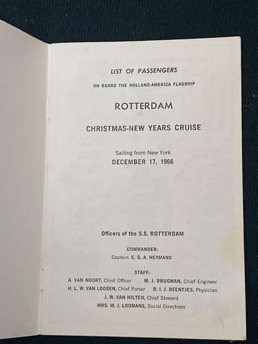 VINTAGE HOLLAND-AMERICA LINE LIST OF CRUISE MEMBERS