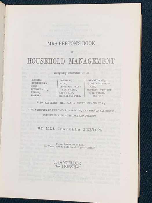 MRS BEETON'S BOOK OF HOUSEHOLD MANAGEMENT A SPECIALLY ENLARGED FIRST EDITION FACSIMILE