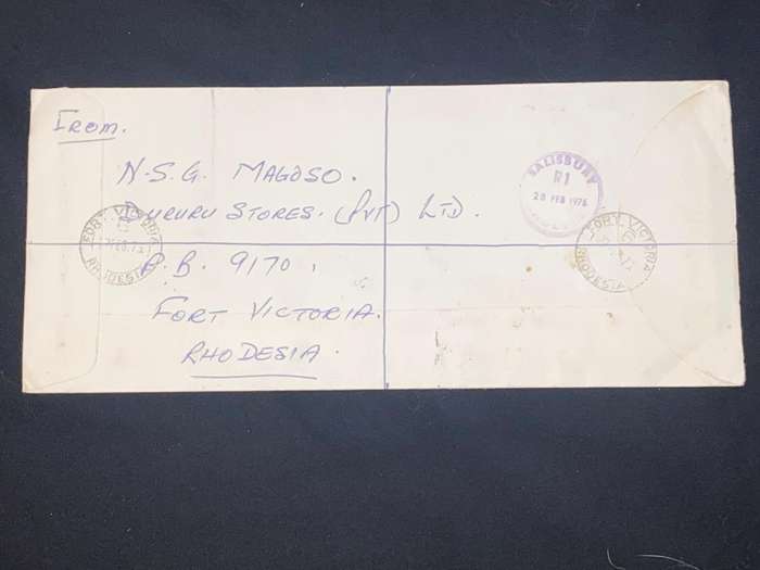 1975 RHODESIA TO CAPE TOWN USED COVER