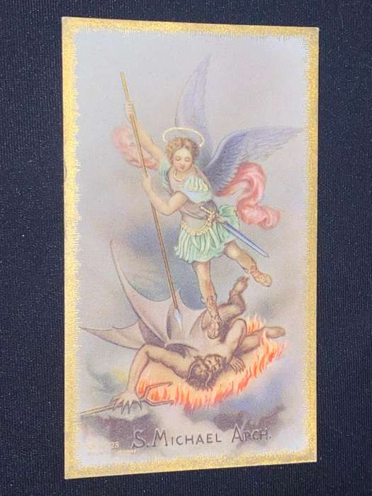 OLD CATHOLIC RELIGIOUS CARD SAINT MICHAEL ARCH ANGEL