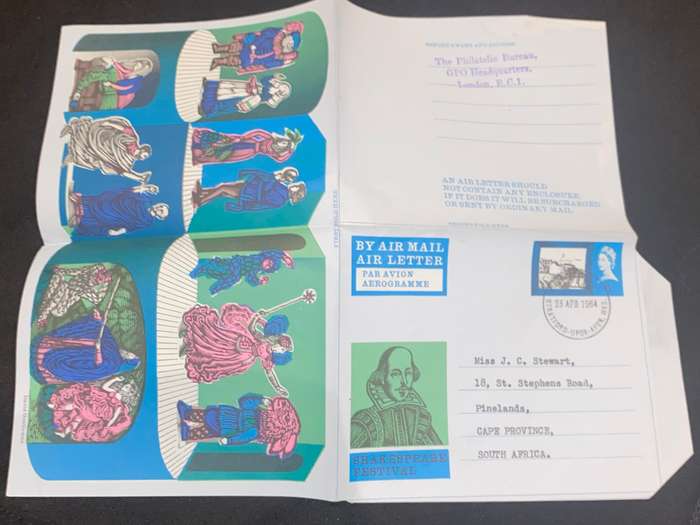 1964 GREAT BRITAIN SHAKESPEARE FESTIVAL AIR MAIL LETTER