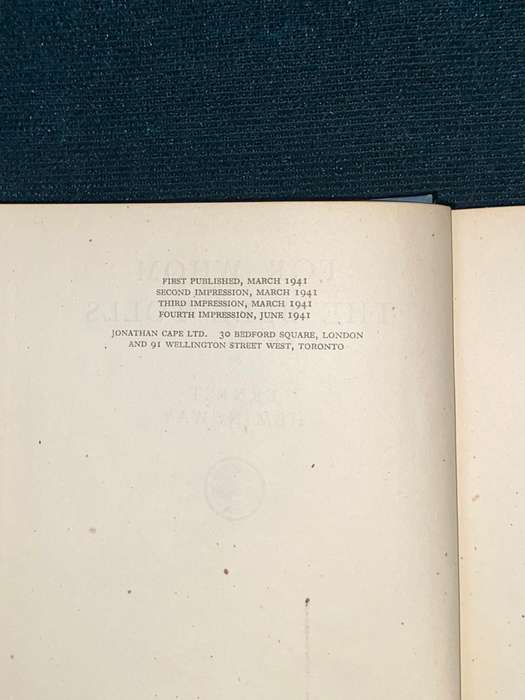 FOR WHOM THE BELL TOLLS BY ERNEST HEMINGWAY 1941 4TTH IMPRESSION