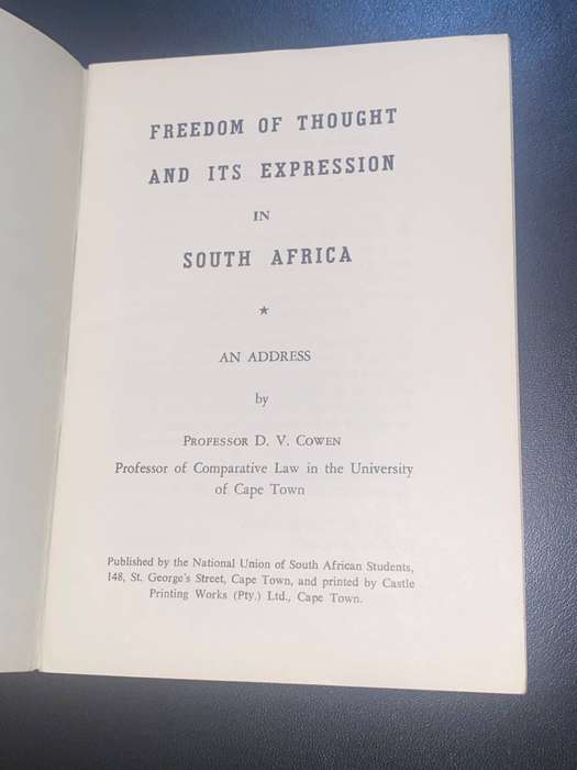 FREEDOM OF THOUGHT AND ITS EXPRESSION IN SOUTH AFRICA - PROFESSOR D.V. COWEN